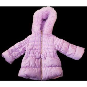 NEW Purple Faux Fur Trim Hooded PISTACHIO Puffer Jacket Girls Size 18 months